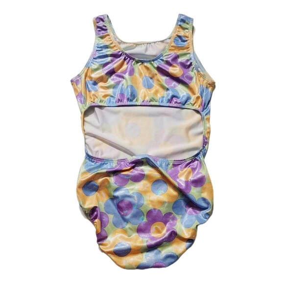 GK Elite VTG Holographic Shimmer Flower Power Cutout Leotard Bodysuit AL Adult L - Picture 9 of 16